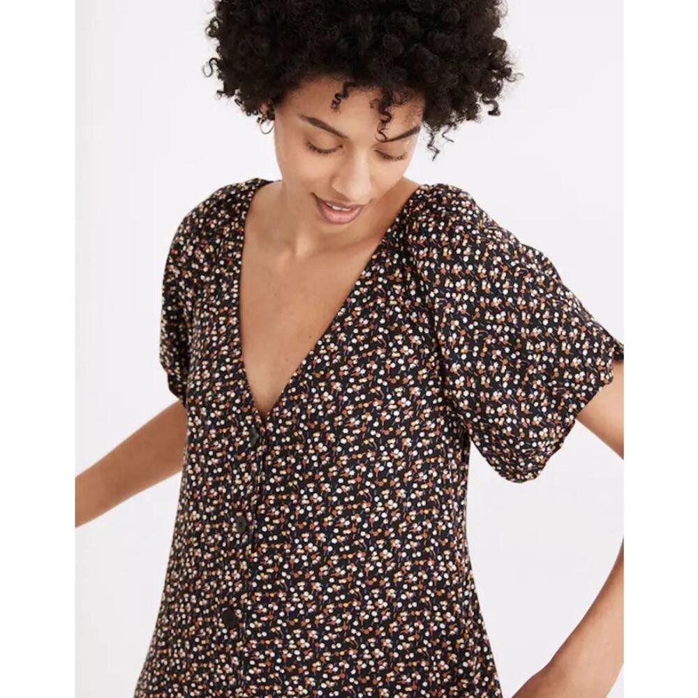 Madewell Womens M Bubble Sleeve Button-Front Midi Dress in Adorable Ditsy Black - Picture 3 of 16